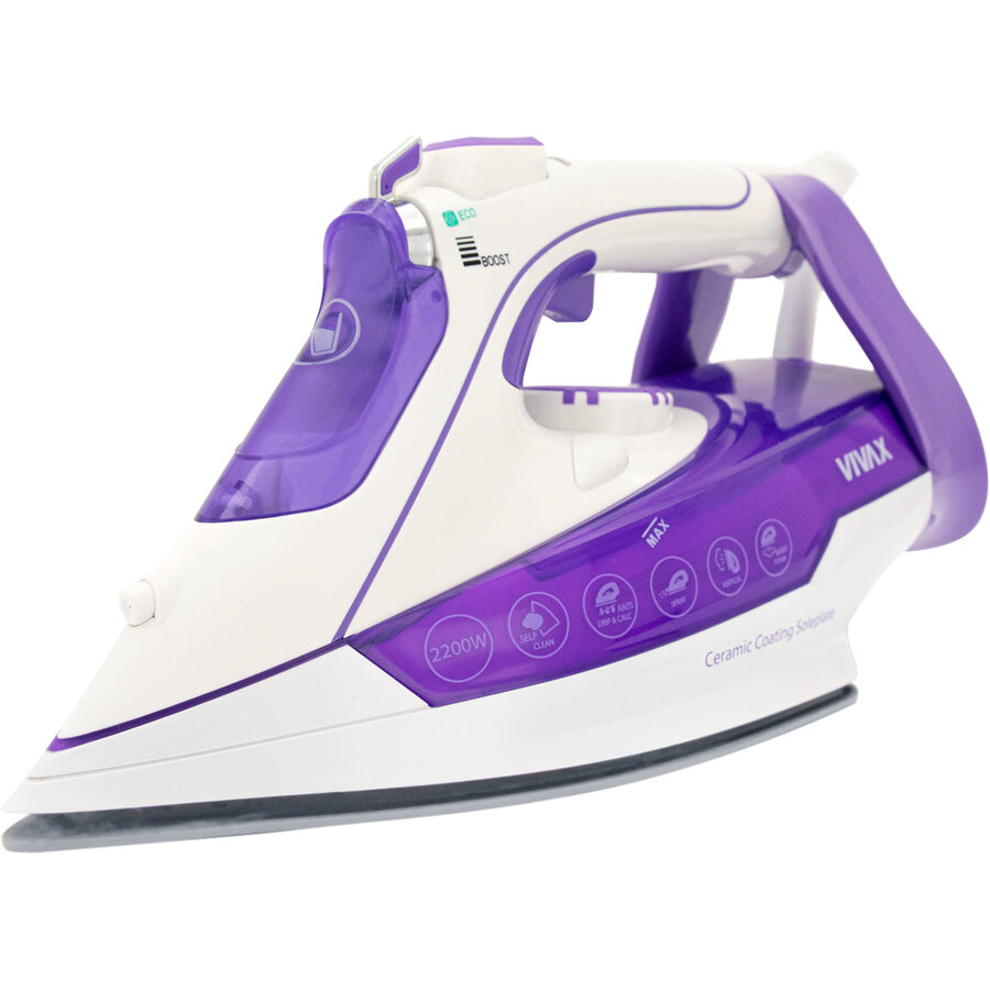 Fier De Calcat 2200W Termostat Reglabil Rezervor Apa 360Ml Abur 15-35g/Min Ceramica Autocuratare Mov/Alb