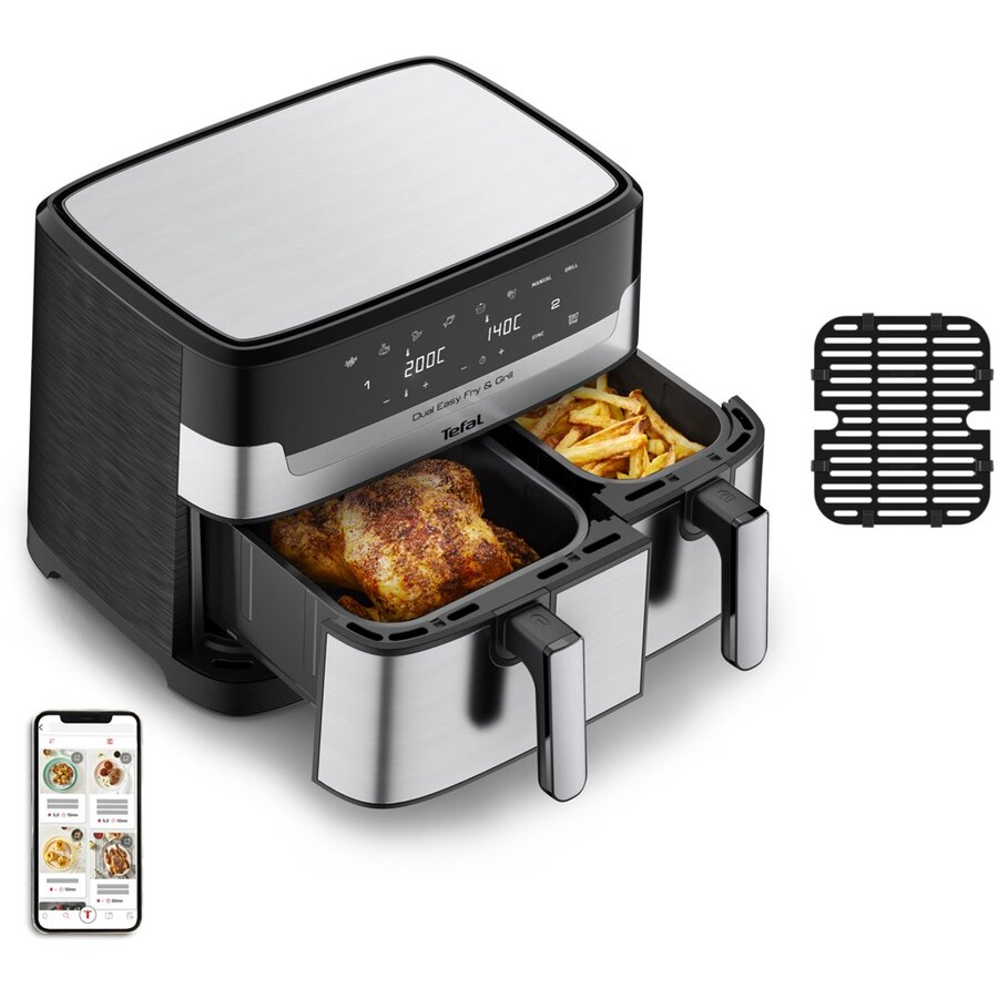 Friteuza Dual Easy Fry & Grill EY905D Dublu 8.3L  2700W  Aer Cald Inox