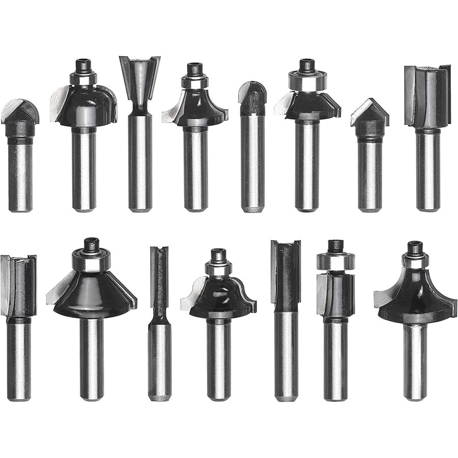 HM cutter set, 15 pieces, for routers (shank 8mm)