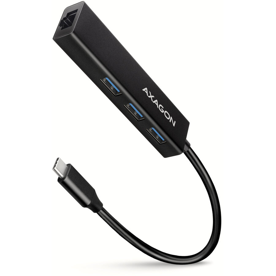Hub Extern HMC-GL3A 3x USB 3.2 Gen 1 Cablu de 20CM USB Type-C 1x RJ45 Negru