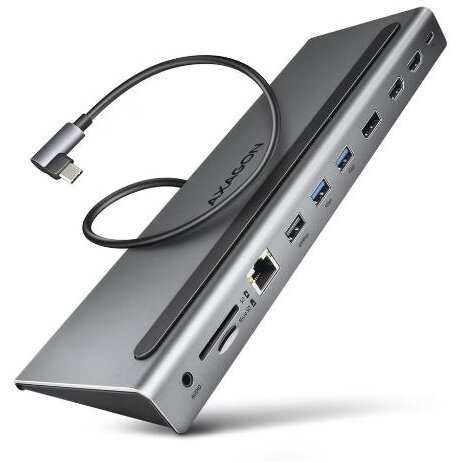 Hub HMC-4KX3 5 Gbps 3xUSB-A 2xHDMI 1xDP Ethernet Audio SD PD 100W Compatibil TB3/4 Carcasa Metal Argintiu