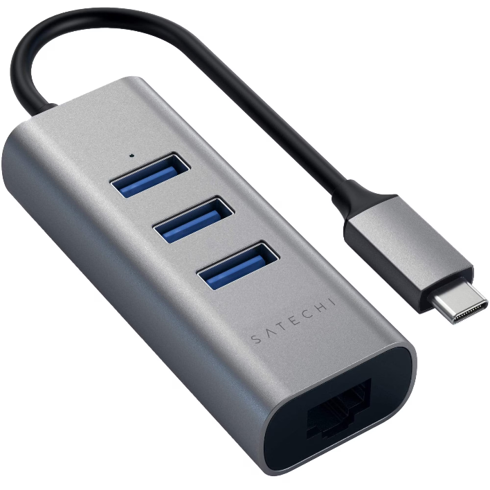 Hub USB-C 3x USB 3.0 Ethernet Gri