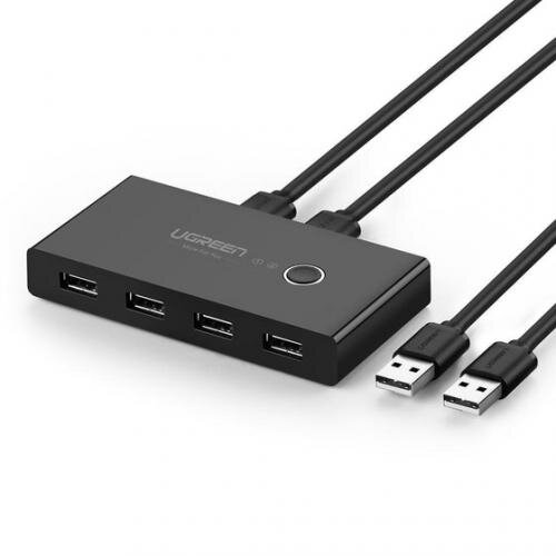 Hub USB Extern USB 2.0 x 4 Conectare Prin 2 x USB Partajare Date 2 PC-uri Simultan Buton Comutare PC 1.5m LED Negru