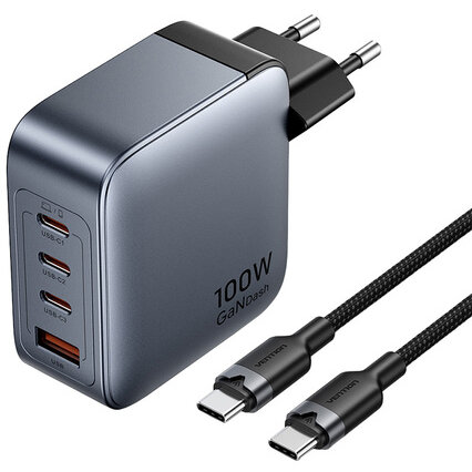 Incarcator 3x USB-C 1x USB-A 1m Gri