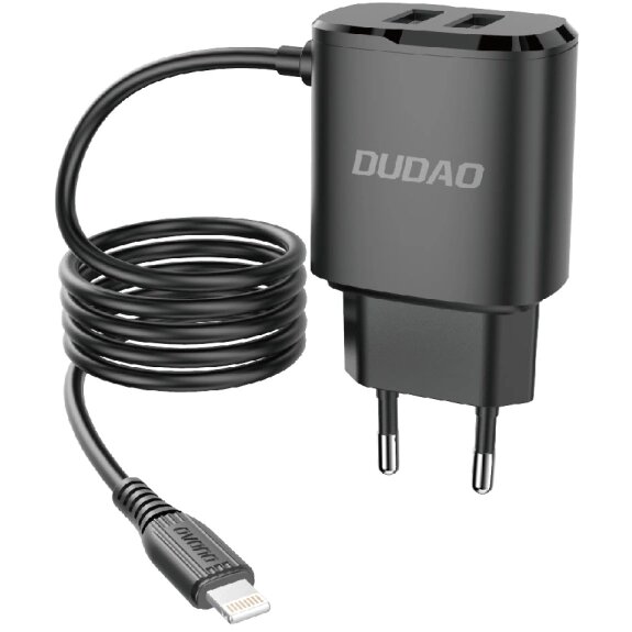 Incarcator A2 Pro L, 2x USB, 12W, Cablu Lightning integrat, Negru