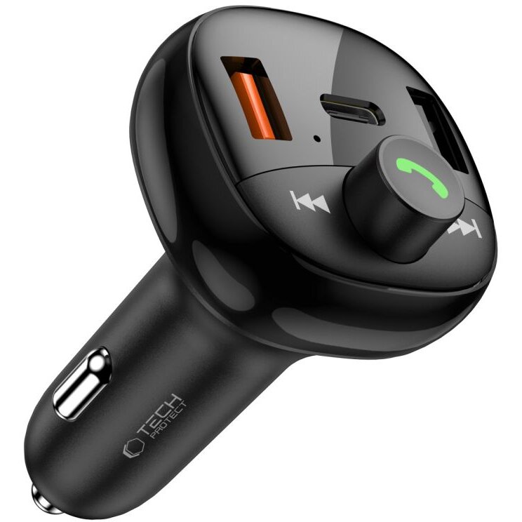 Incarcator CC06, USB-C si 2x USB, Modulator FM Bluetooth, PD 72W, Negru