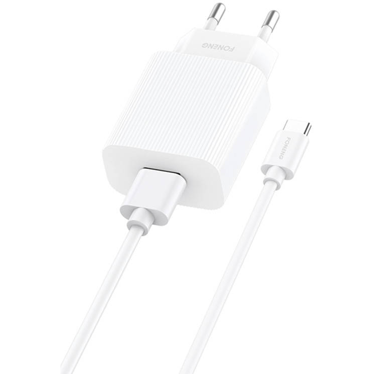 Incarcator EU28   1x USB  QC 3.0+ Cablu  USB Type C   Alb