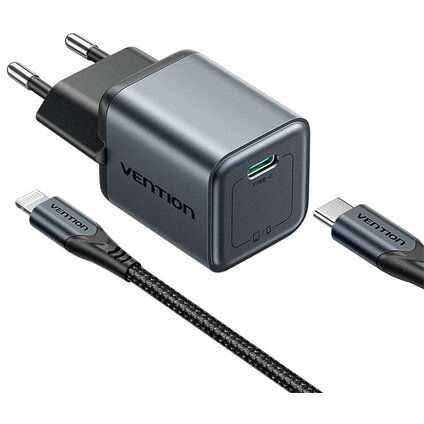 Incarcator GaN USB-C 20W  + USB-C-L 1m Gri