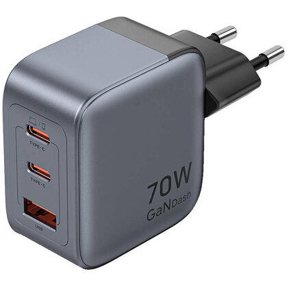 Incarcator GaN USB-C+C+A 70W Gri