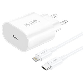 Incarcator Retea EU39 Fast Charger 1x USB PD 3.0 + Cablu USB-C la Lightning Alb