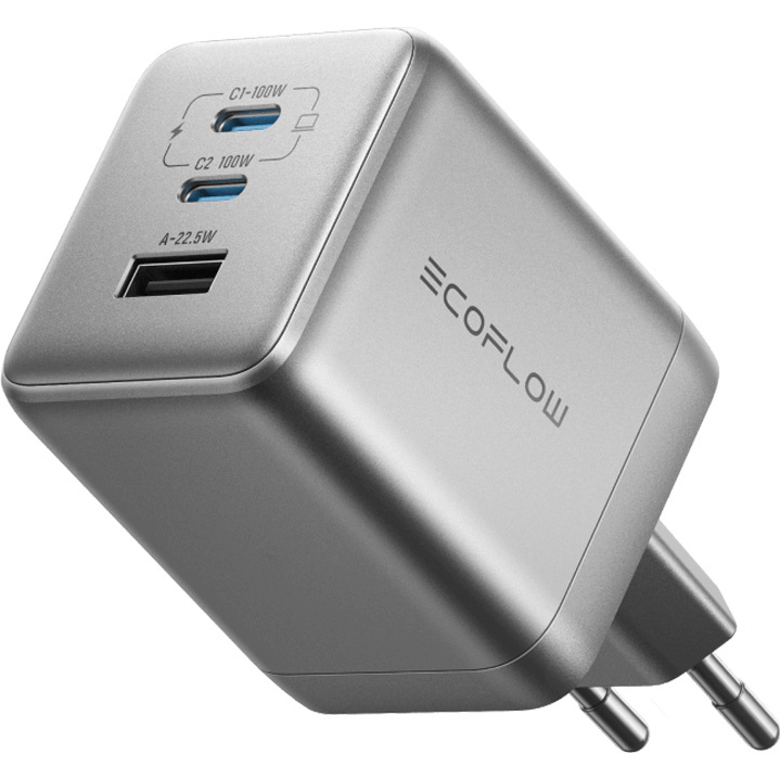 Incarcator Retea RAPID Pro 100W 2xUSB-C  1xUSB-A GaN Gri