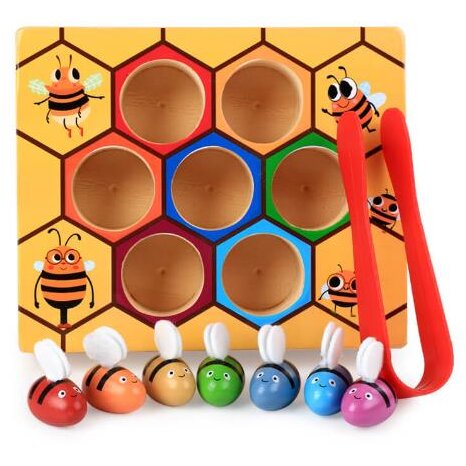 Jucarie Dexteritate si Asociere Stupul de Albine Fagure din Lemn Multicolor