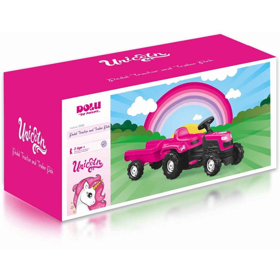 Jucarie Exterior Tractor cu pedale si remorca Unicorn