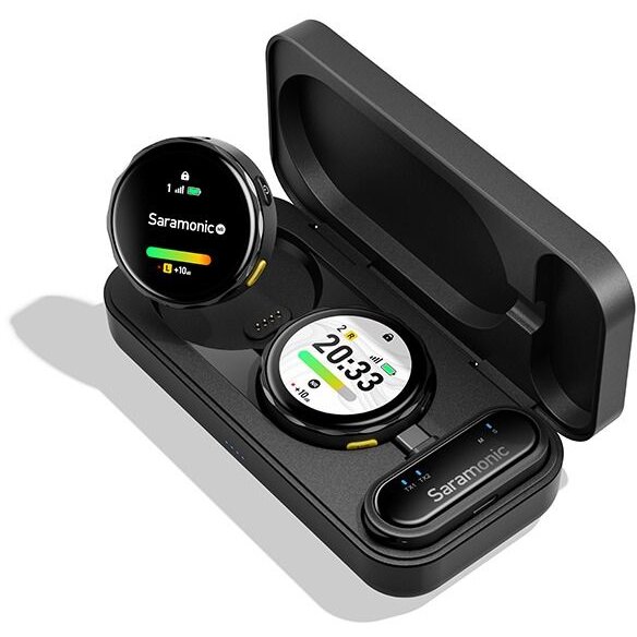 Kit 2 Microfoane Digitale Wireless BlinkMe U2 x22.4 GHz Ecran Tactil Carcasa de Incarcare 3000mAh Negru