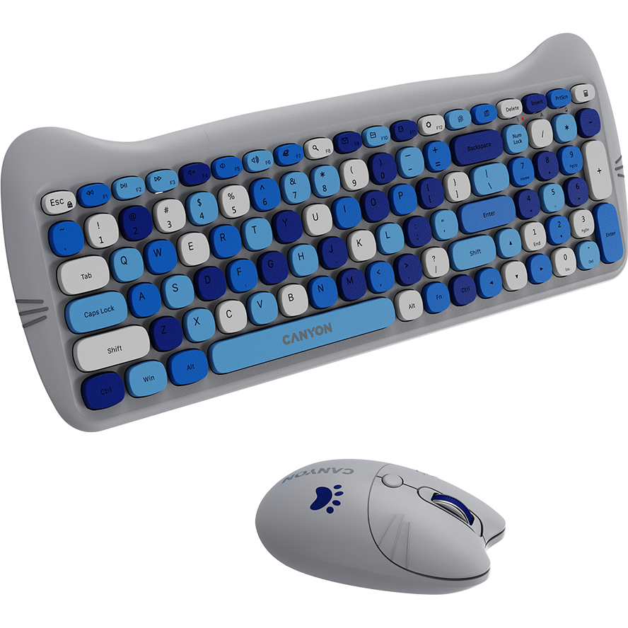 Kit Tastatura si Mouse Kitty Edition CNS-HSETW6BL Wireless Combo Albastru/Gri