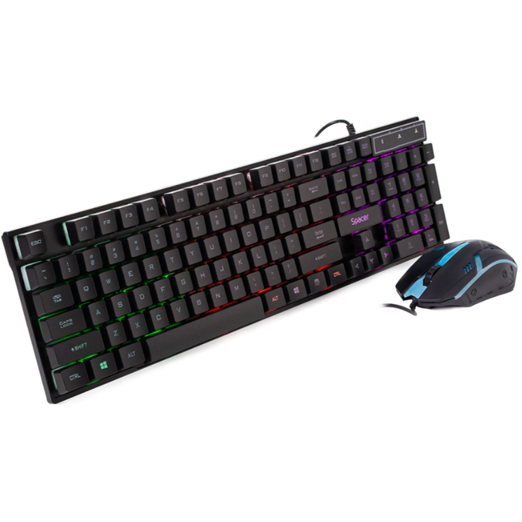 Kit tastatura si mouse USB RGB Rainbow  Mouse Optic 7 Culori Negru