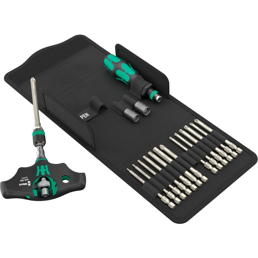 Kraftform Kompakt 400 RA SHK Set 1, with ratchet function, bit set (black/green, 1/4, 19 pieces)