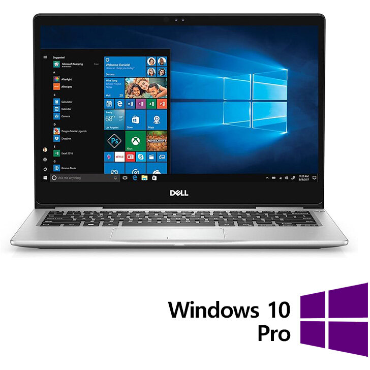 Laptop Refurbished Inspiron 7380 FHD 13.3 inch Intel Core i7-8565U 8GB 256GB SSD Windows 10 Pro Silver