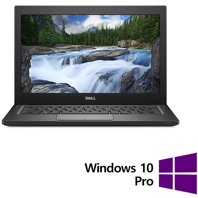 Laptop Refurbished Latitude 7290 HD 12.5 inch Intel Core i5-8350U 8GB 256GB SSD Windows 10 Pro Black