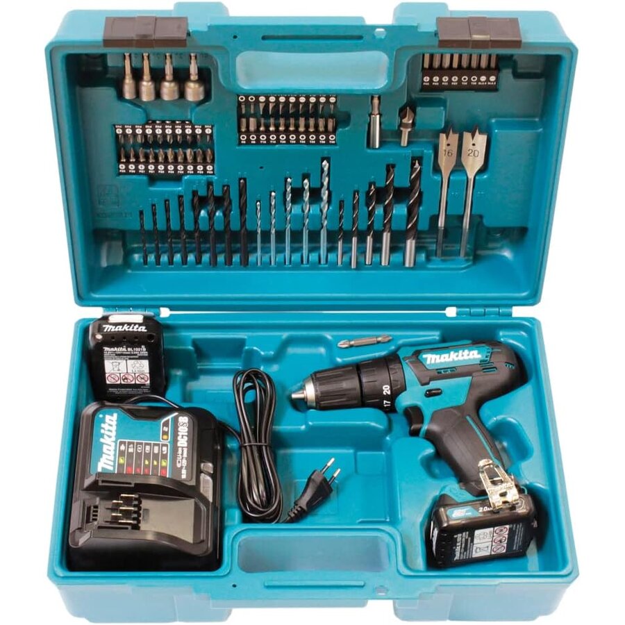 Masina de Gaurit HP333DSAX1 cu 2 Acumulatori Li-Ion 12V 2.0Ah Incarcator si Set 74 Accesorii in Cutie Transport Albastru/Negru