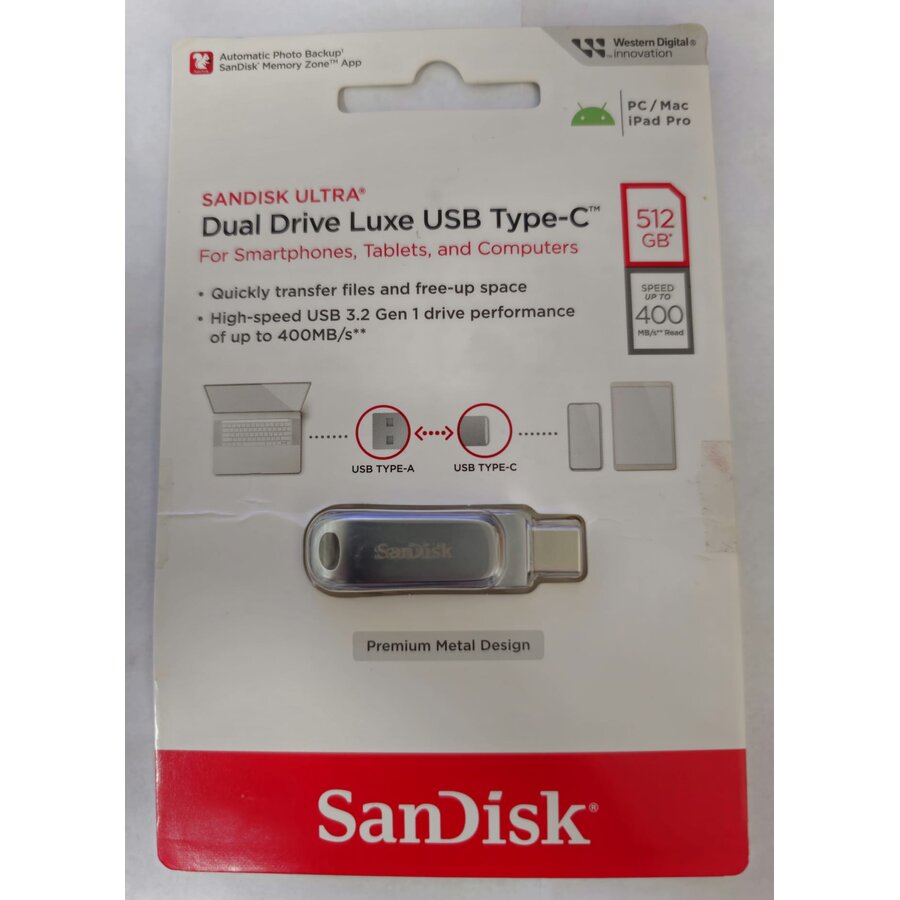 Memorie USB Resigilat Ultra Dual Drive Luxe 512GB USB-A/USB Tip-C Argintiu