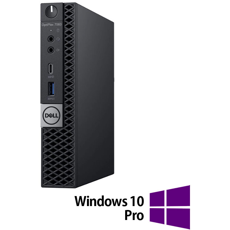 Mini PC Refurbished OptiPlex 7060 Intel Core i3-8100T 8GB 256GB SSD Windows 10 Pro Black