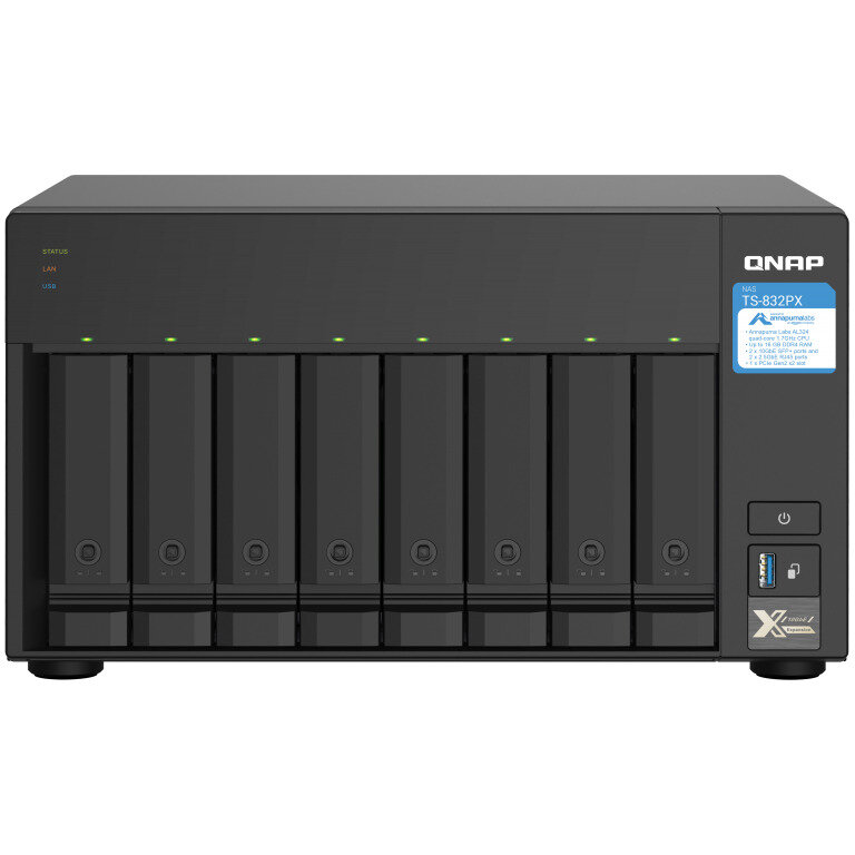 Network Attached Storage TS-832PX 8 Bay-uri Procesor AnnapurnaLabs Alpine AL324 ARM Cortex-A57 Quad-Core 1.7GHz 4GB Negru