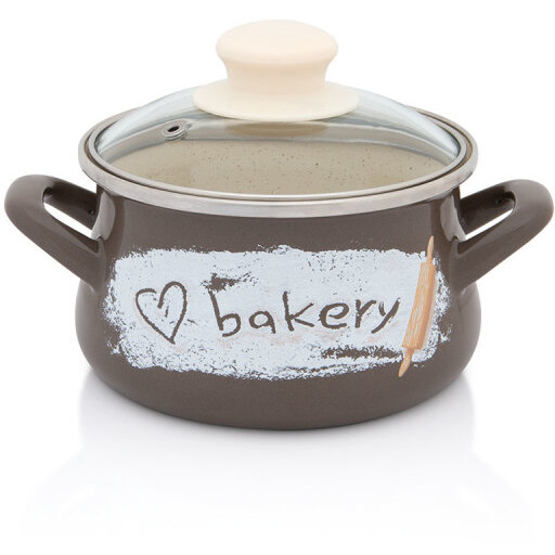 Oala cu Capac de Sticla Bakery Capacitate 1.65L Diametru 14CM Maro/Bej