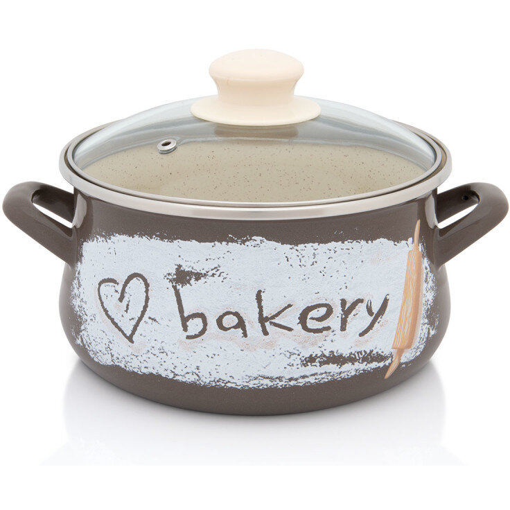 Oala cu Capac de Sticla Bakery Capacitate 6.5L Diametru 24CM Maro/Bej