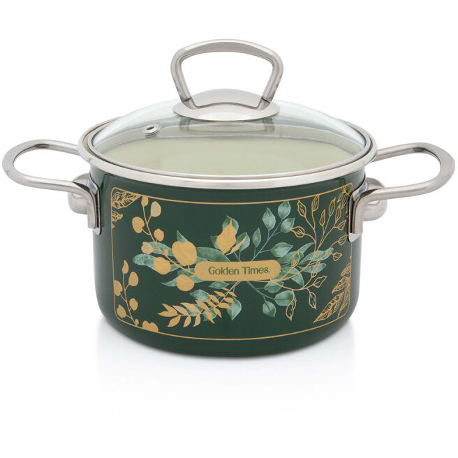 Oala cu Capac de Sticla Golden Times Capacitate 2L Diametru 16CM Verde