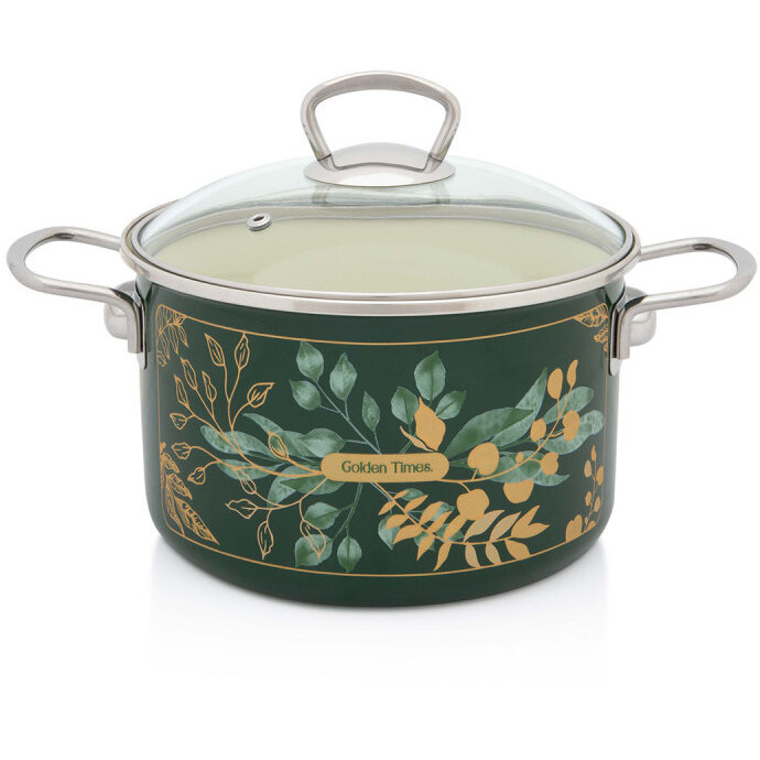 Oala cu Capac de Sticla Golden Times Capacitate 4L Diametru 20CM Verde