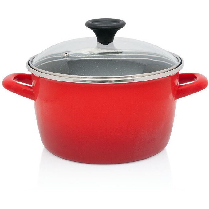 Oala cu Capac de Sticla Granite Induction Capacitate 3.5L Diametru 20CM Rosu