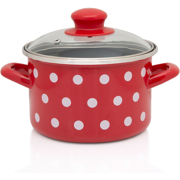 Oala cu Capac de Sticla Tufne Capacitate 2L Diametru 16CM Rosu/Alb