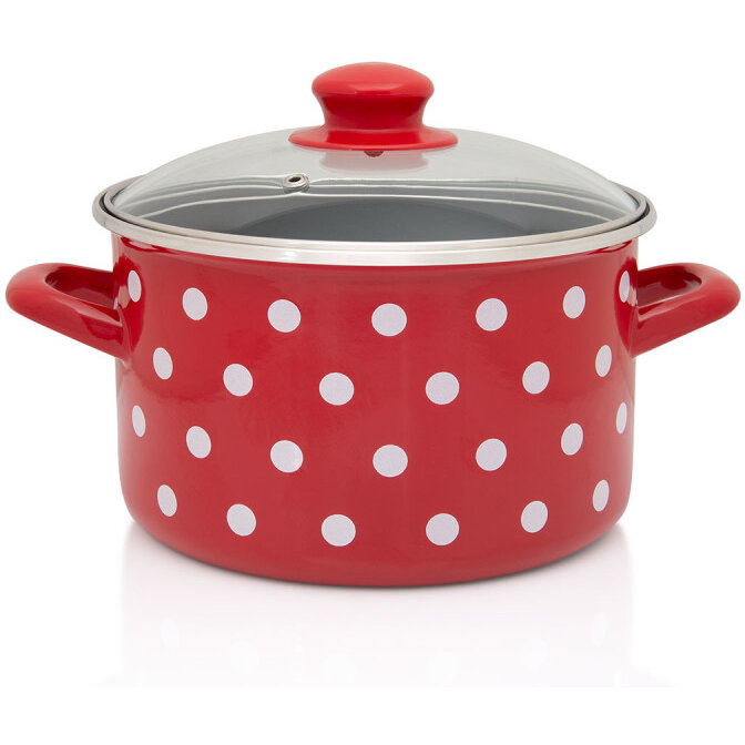 Oala cu Capac de Sticla Tufne Capacitate 4L Diametru 20CM Rosu/Alb