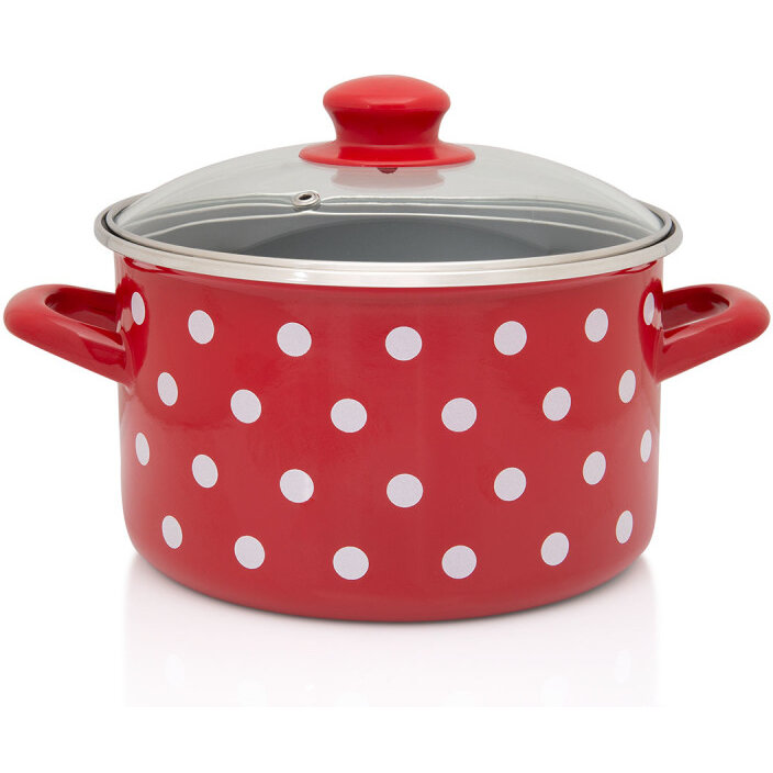 Oala cu Capac de Sticla Tufne Capacitate 5L Diametru 22CM Rosu/Alb