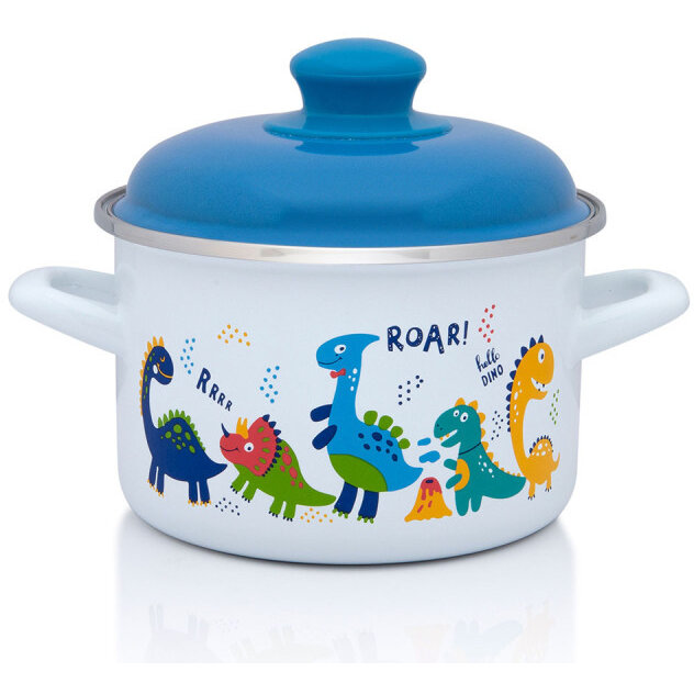 Oala cu Capac Dino Capacitate 2L Diametru 16CM Alb/Albastru