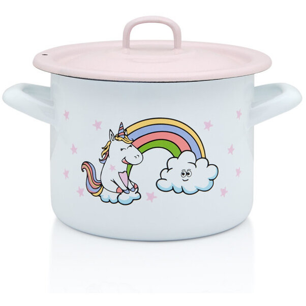 Oala cu Capac Unicorn Capacitate 1.5L Diametru 14CM Alb/Roz