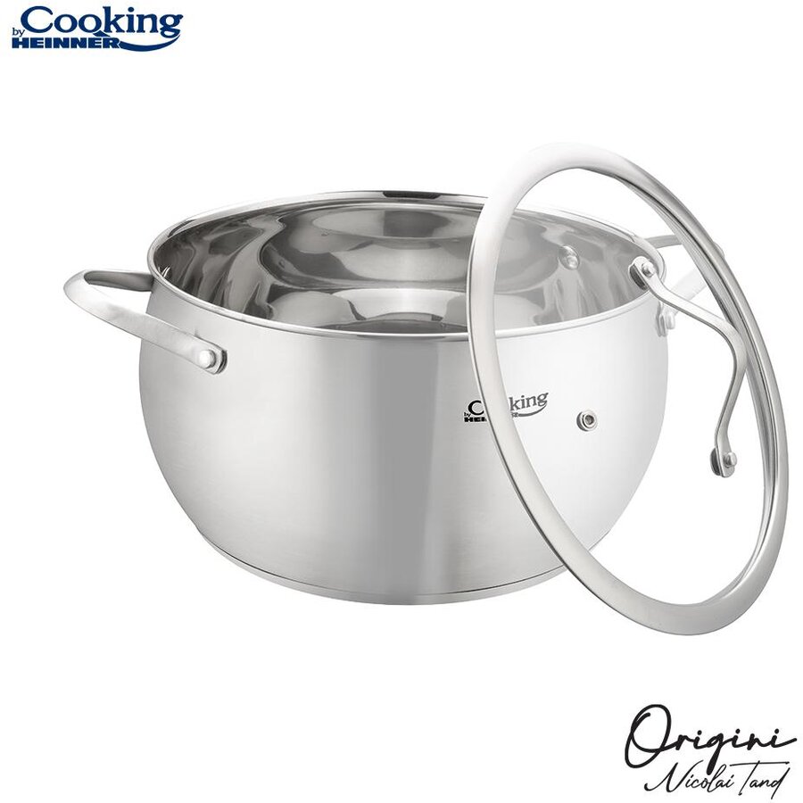 Oala Inox Colectia Origini Nicolai Tand 24x13.5CM Capacitate 6L Capac Sticla Argintiu