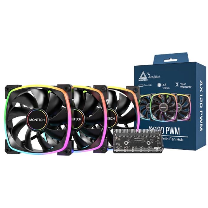 Pachet 3 Ventilatoare AX120 PWM ARGB 120MM Negru