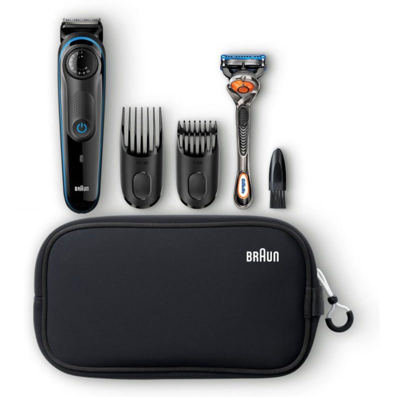 Pachet Aparat De Tuns Barba BT3940 + Gillette Fusion FlexBall Wet&Dry 39 Setari Lungime Toc De Transport Cadou Negru/Albastru