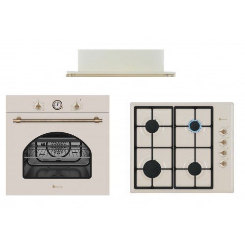 Pachet Dolce Vita Cuptor Electric Incorporabil Fedv60bg + Plita Gaz Pdv60bg  + Hota Telescopica Lean Retro Beige