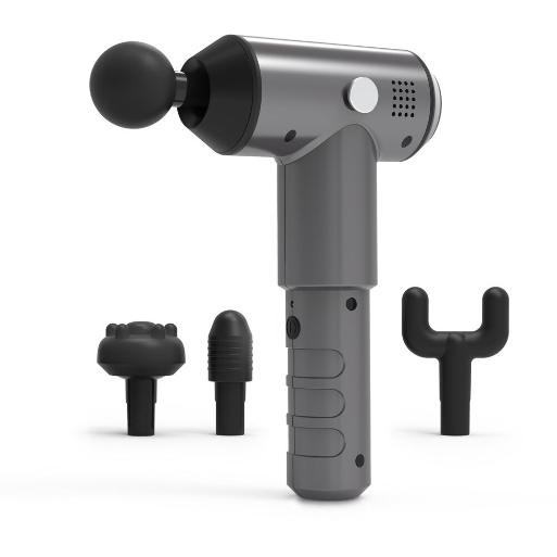 Pistol De Masaj MG 500 Cu 3 Niveluri Puternice De Vibratie Si 4 Accesorii Maner Ergonomic Carcasa Calatorie Gri