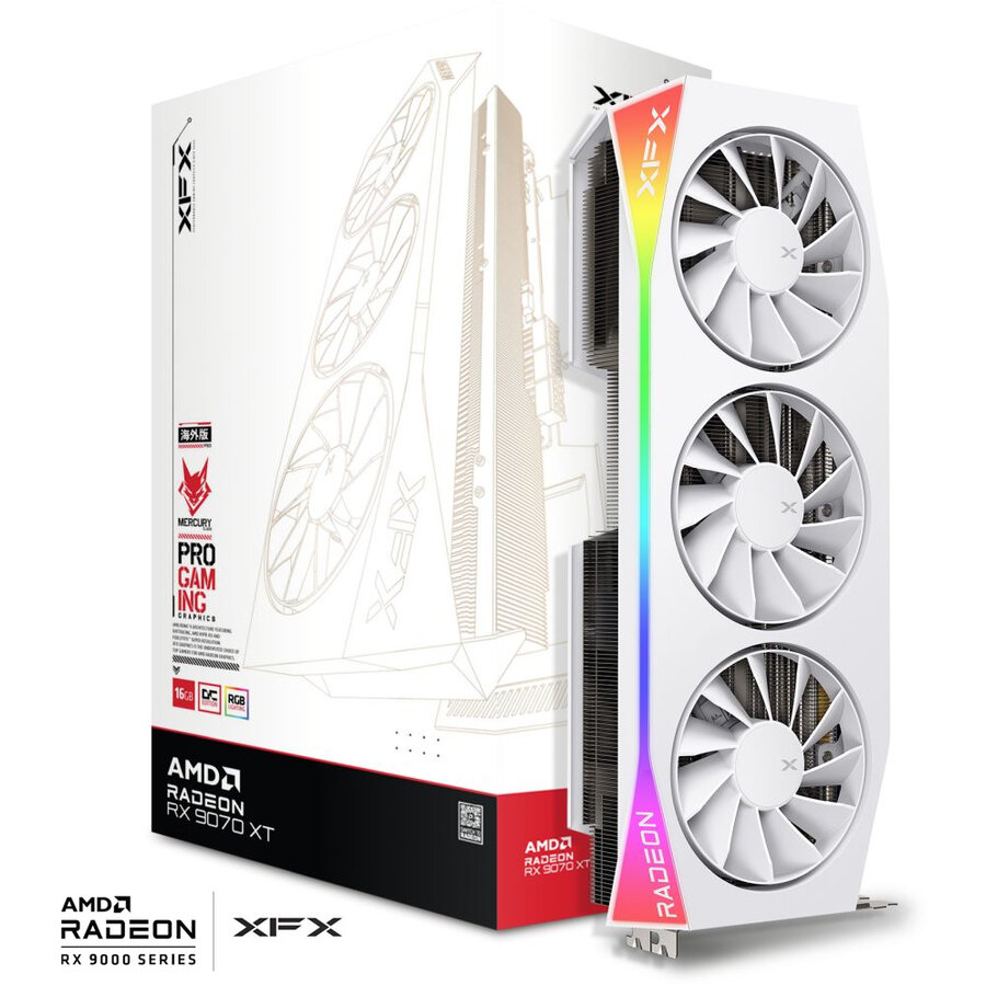 Placa Video Mercury AMD Radeon RX 9070XT OC White Gaming Edition 16GB GDDR6 RBG Alb