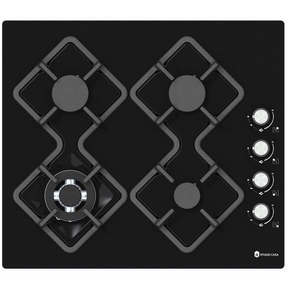 Plita incorporabila NEW CRY SP60 Venezia gaz 4 arzatoare Wok Aprindere electrica Sticla neagra