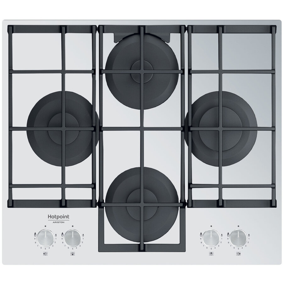 Plita Incorporabila Pe Gaz HAGS 61F/WH Sticla 4 Arzatoare 9 Niveluri de Putere Gratare Fonta Alb