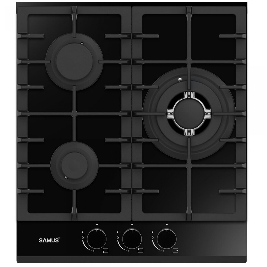 Plita Incorporabila PSG-43SG2 3 Arzatoare Pe Gaz Gratare Fonta Sticla Neagra