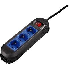 Power Strip 3-Way Switch Wall Mounting 1.5 m Black/Blue