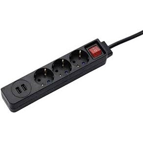 Power Strip 3-Way USB-A 17 W Switch 1.4 m Black