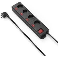 Power Strip 4-Way 90° Individually Switchable Wall Mounting 1.4 m Negru