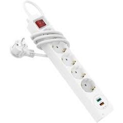 Power Strip 5-Way  17 W 2-Way USB-C Adapter Switch 1.4 m White